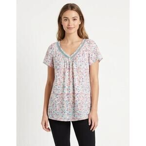 EARTH ANGELS Women's Floral Top Blouse Large Polyester Summer Lightweight